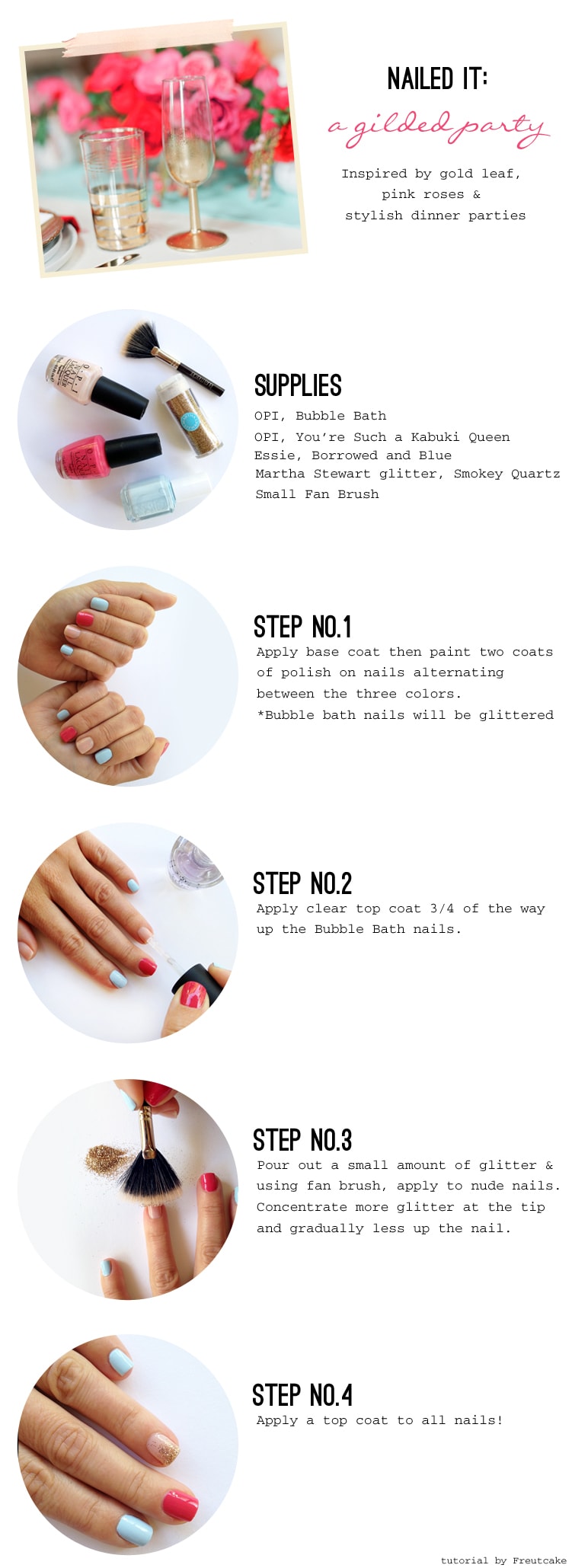 pink blue gold glittered nail tutorial {Nailed It} A Gilded Party