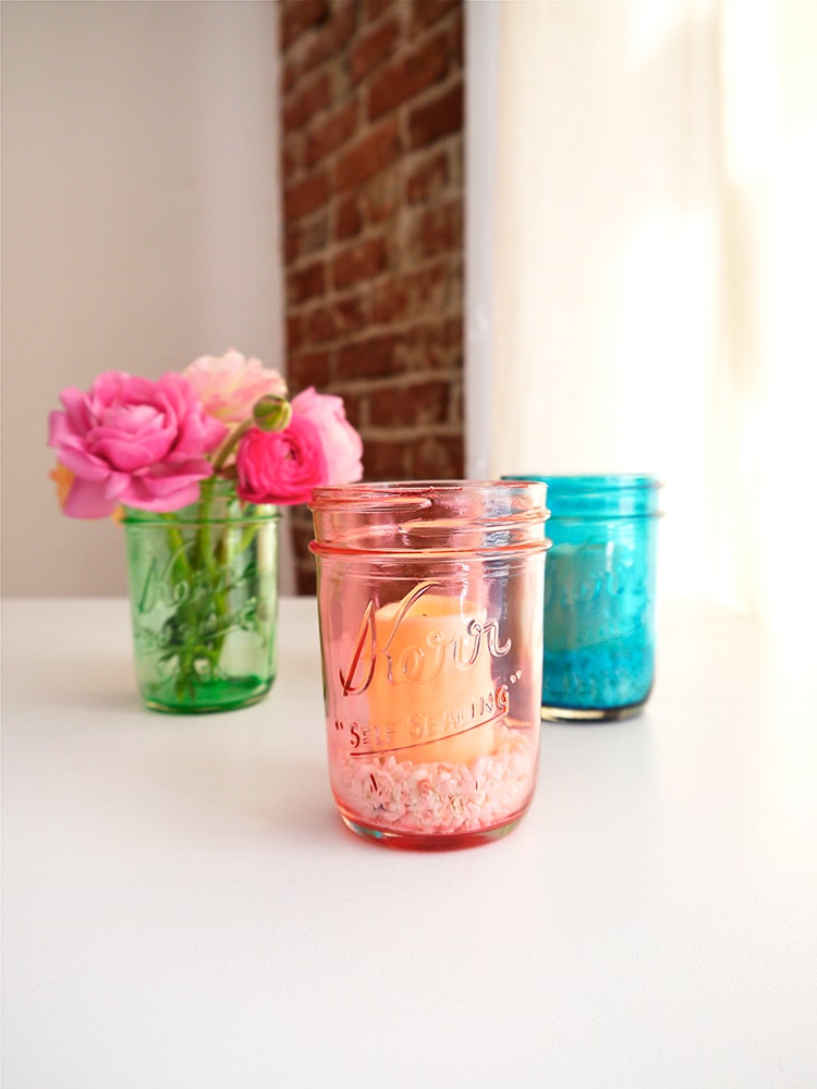 colored glass mason jars