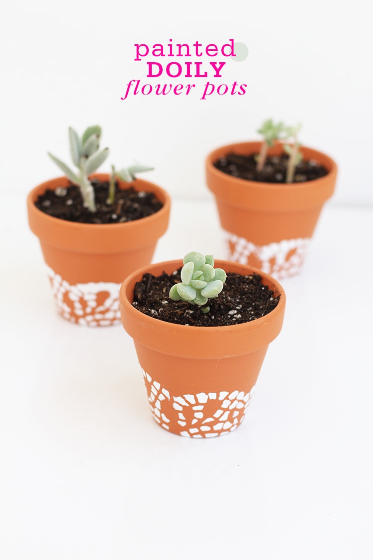 Painted Doily Flower Pots