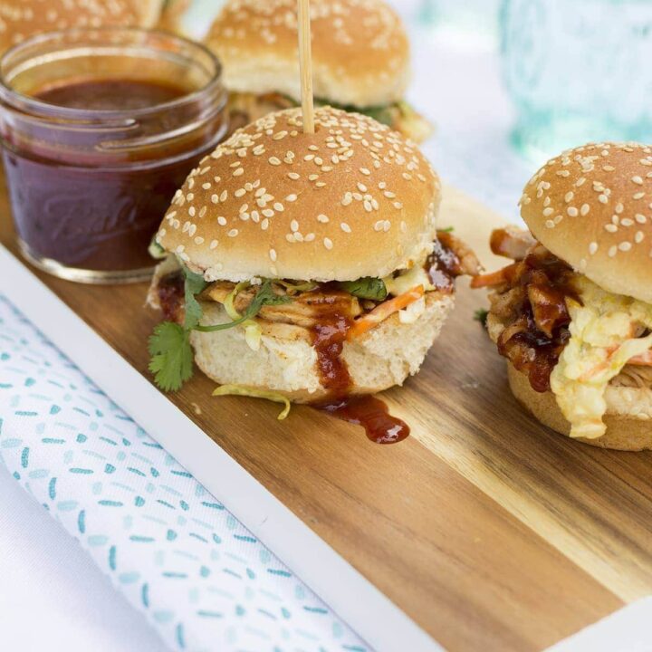 Barbecue Chicken Sliders with Mango Slaw