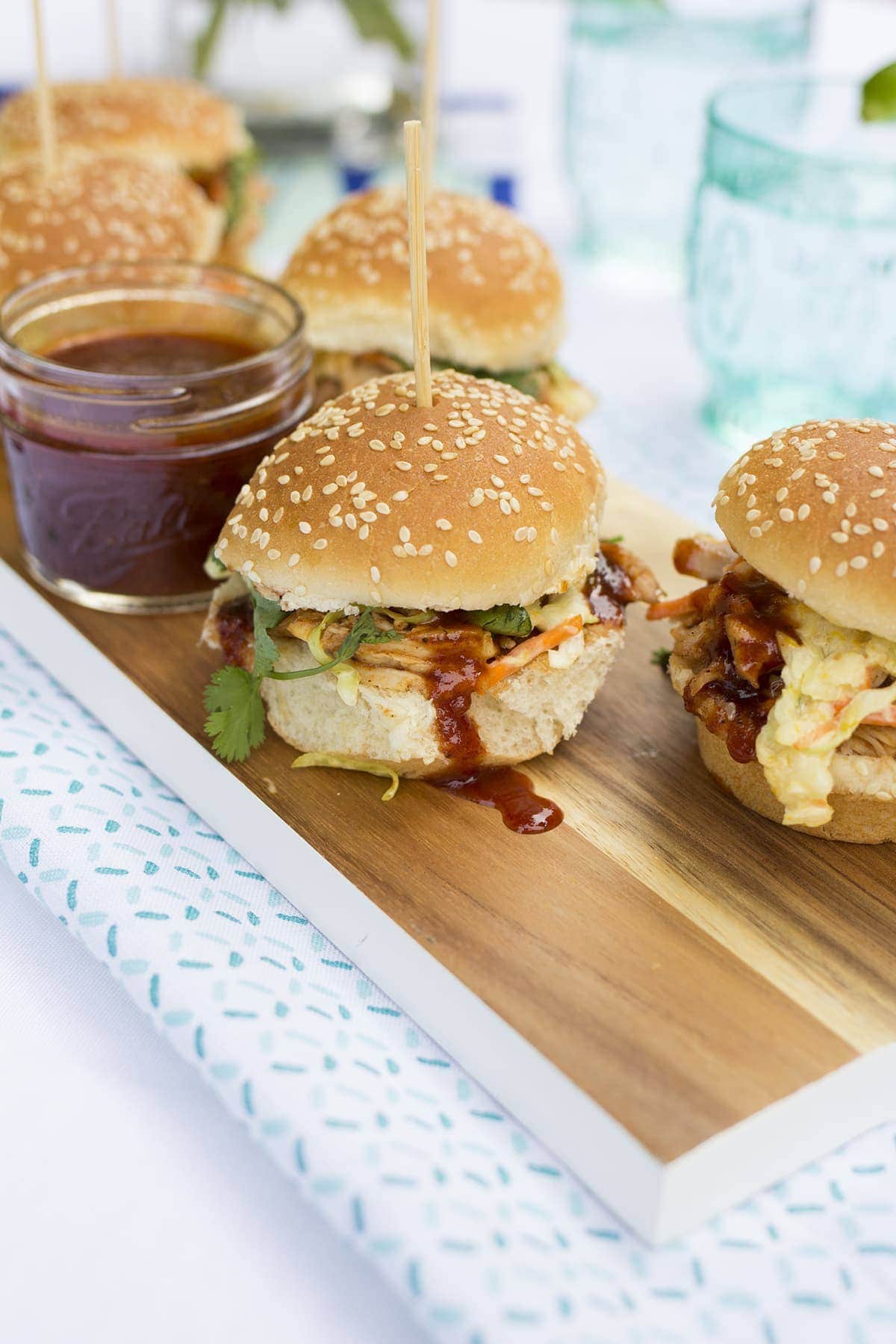 Barbecue Chicken Sliders with Mango Slaw