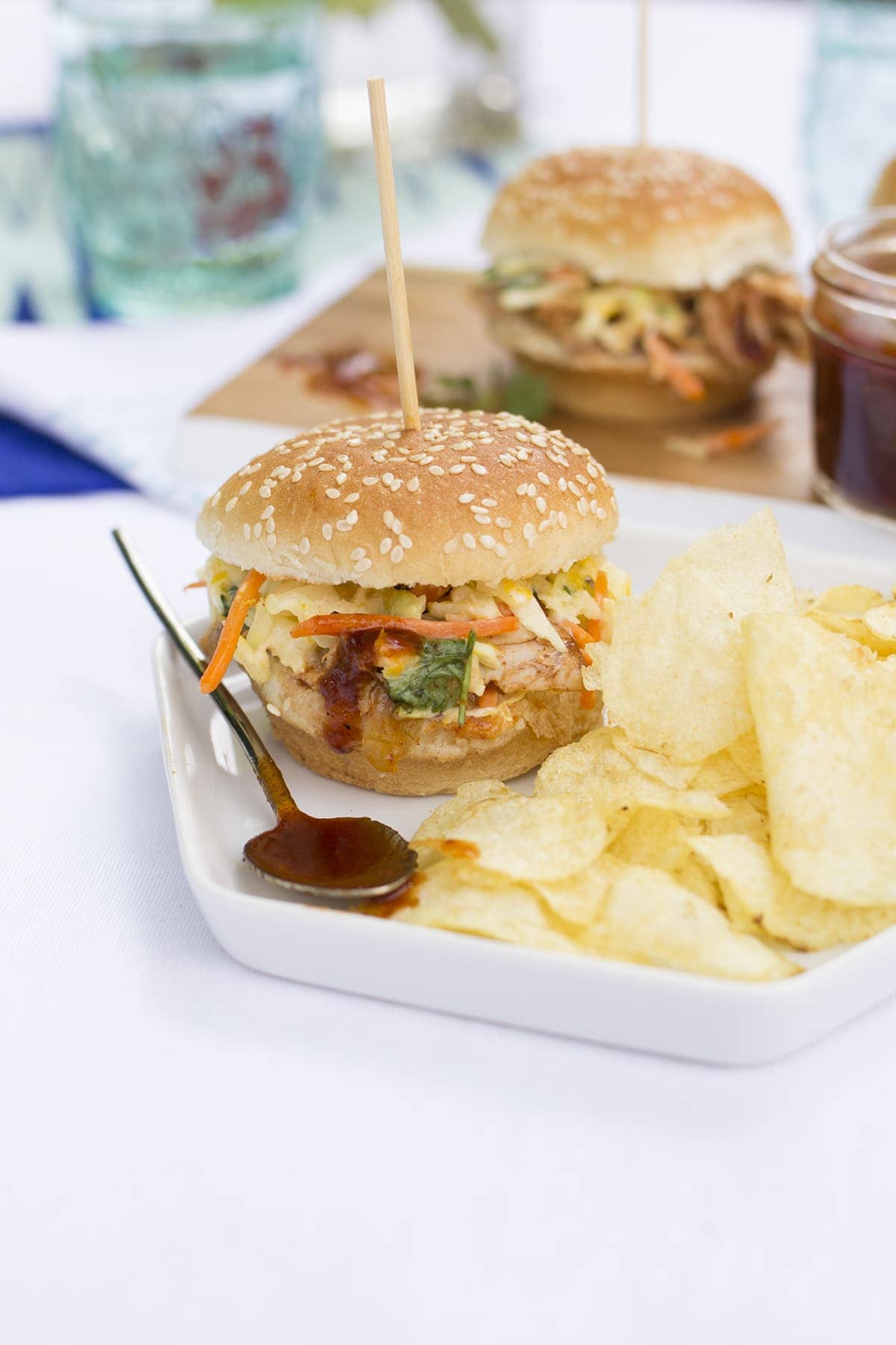 Barbecue Chicken Sliders with Mango Slaw