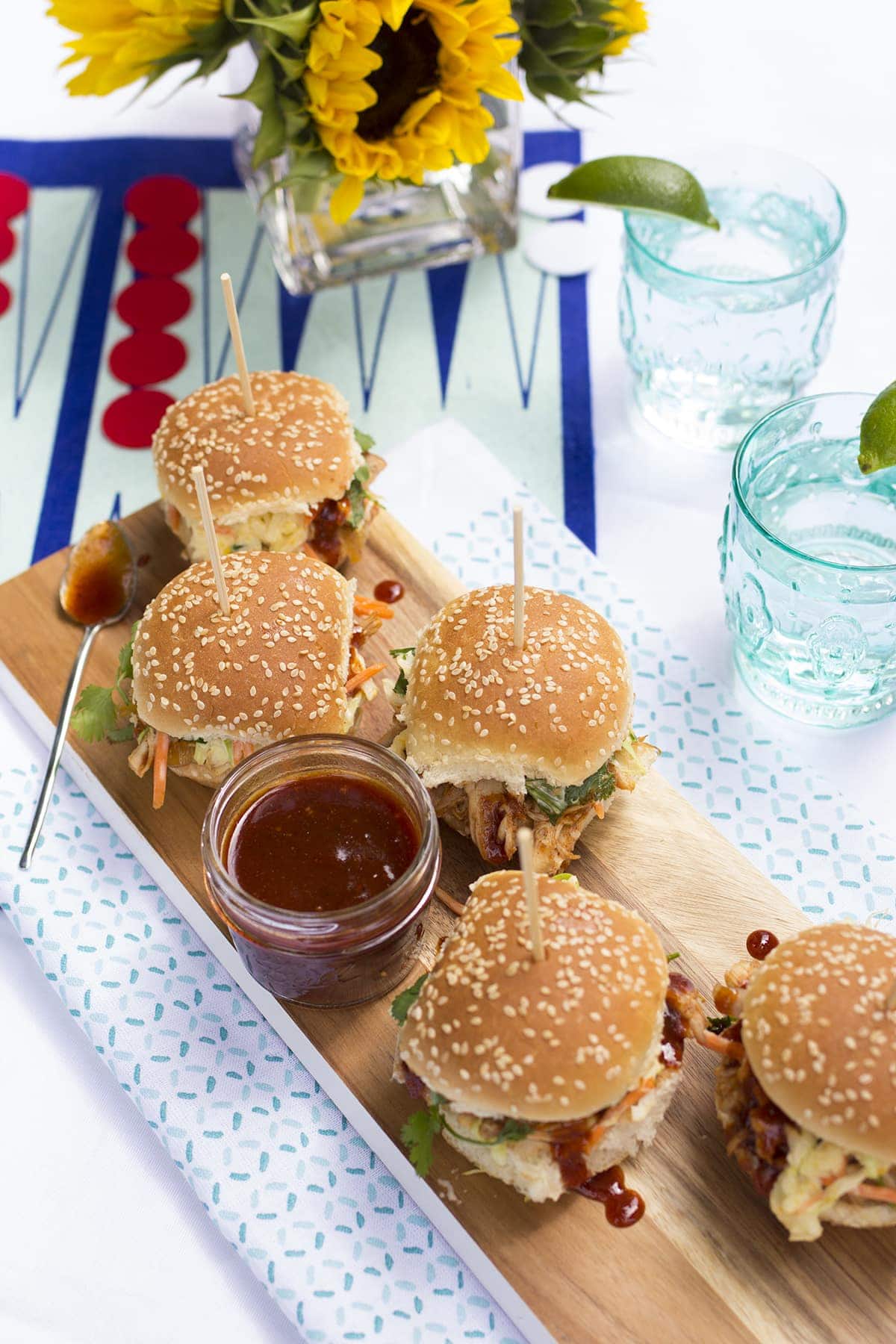 Barbecue Chicken Sliders with Mango Slaw