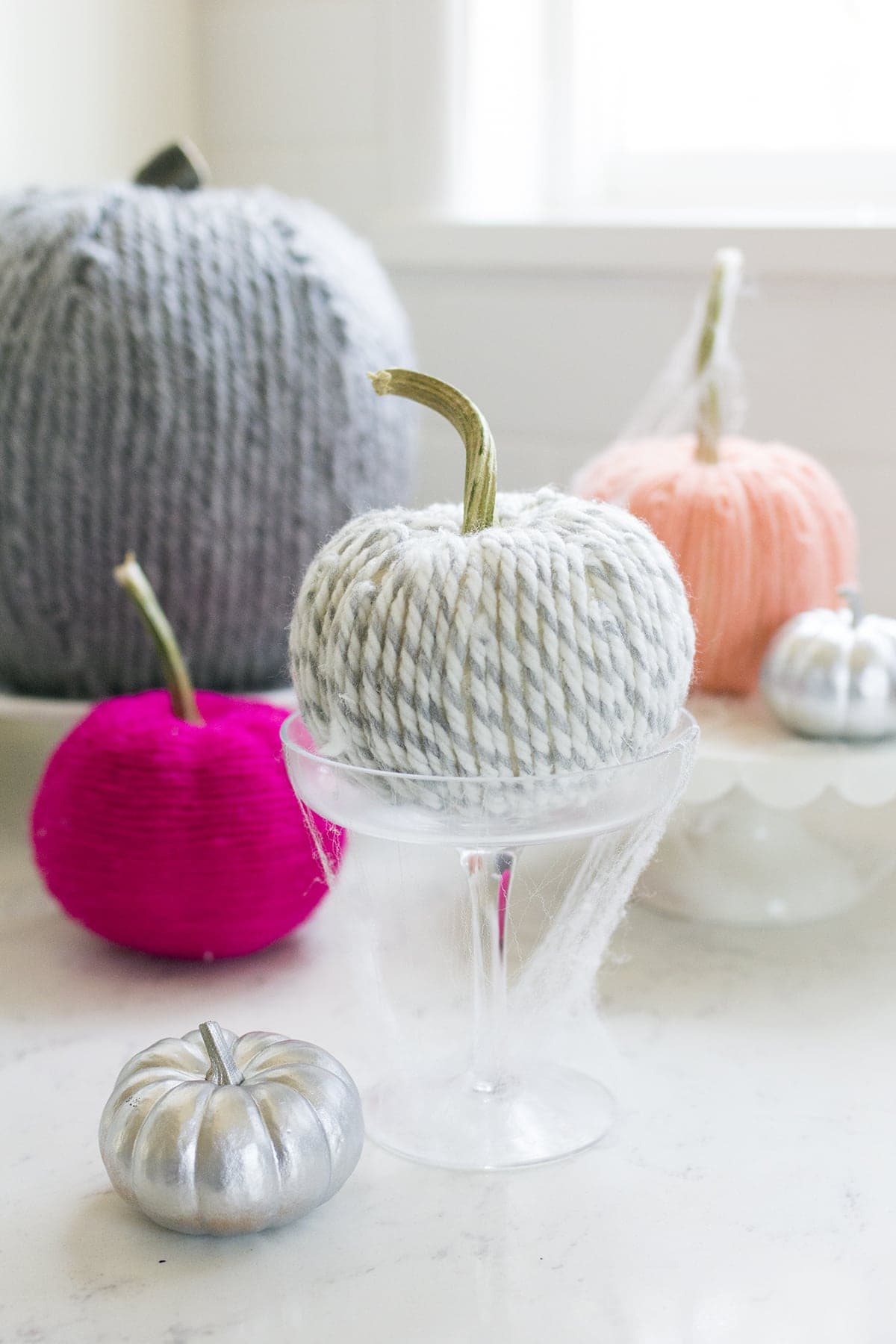 Yarn Covered Pumpkins How-to for Halloween