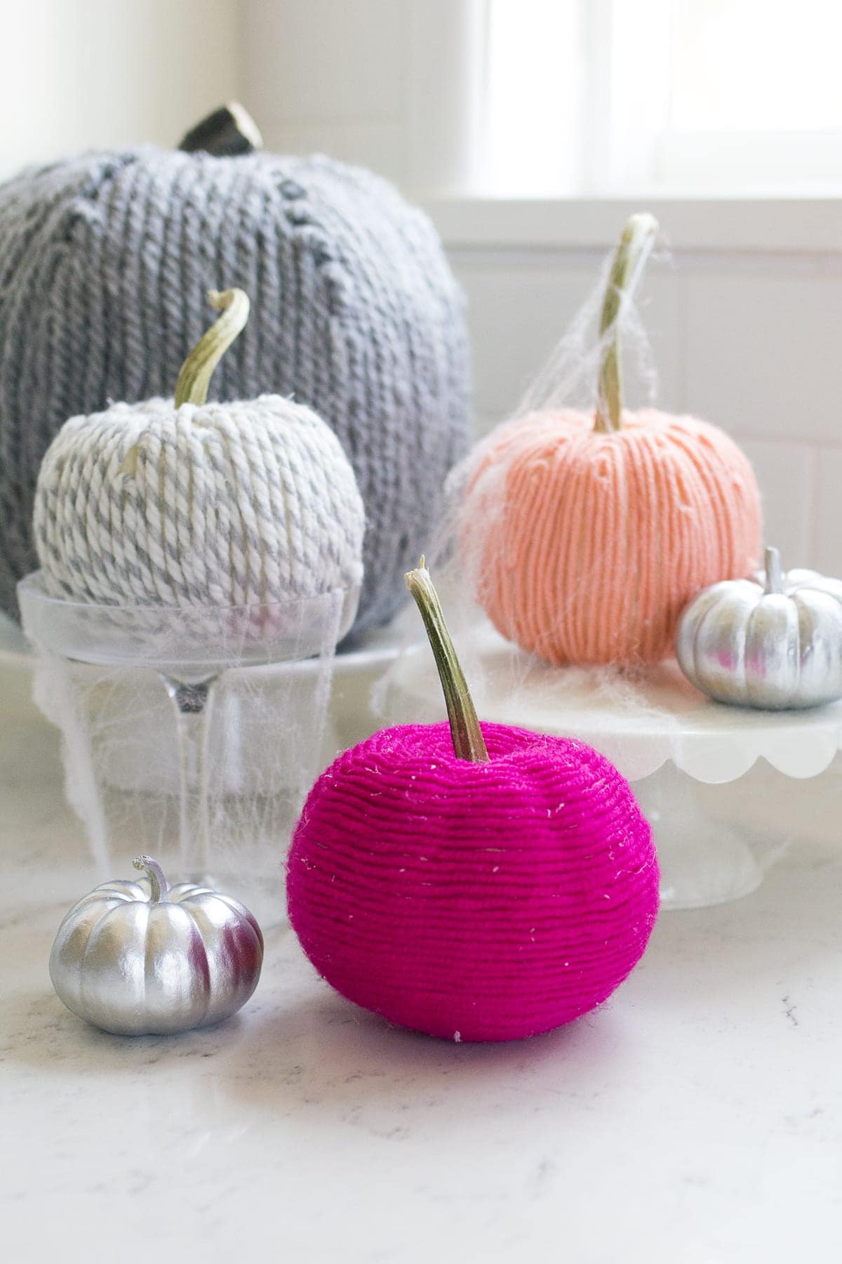 Yarn Covered Pumpkins How-to for Halloween