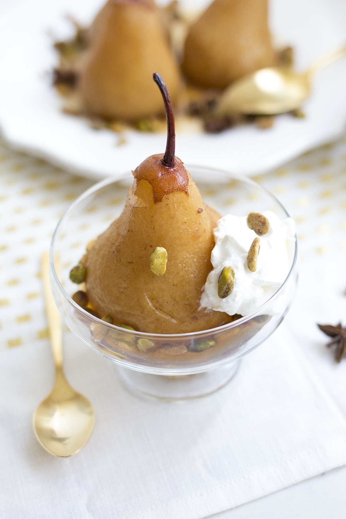 Chai Poached Pears with Whipped Cream