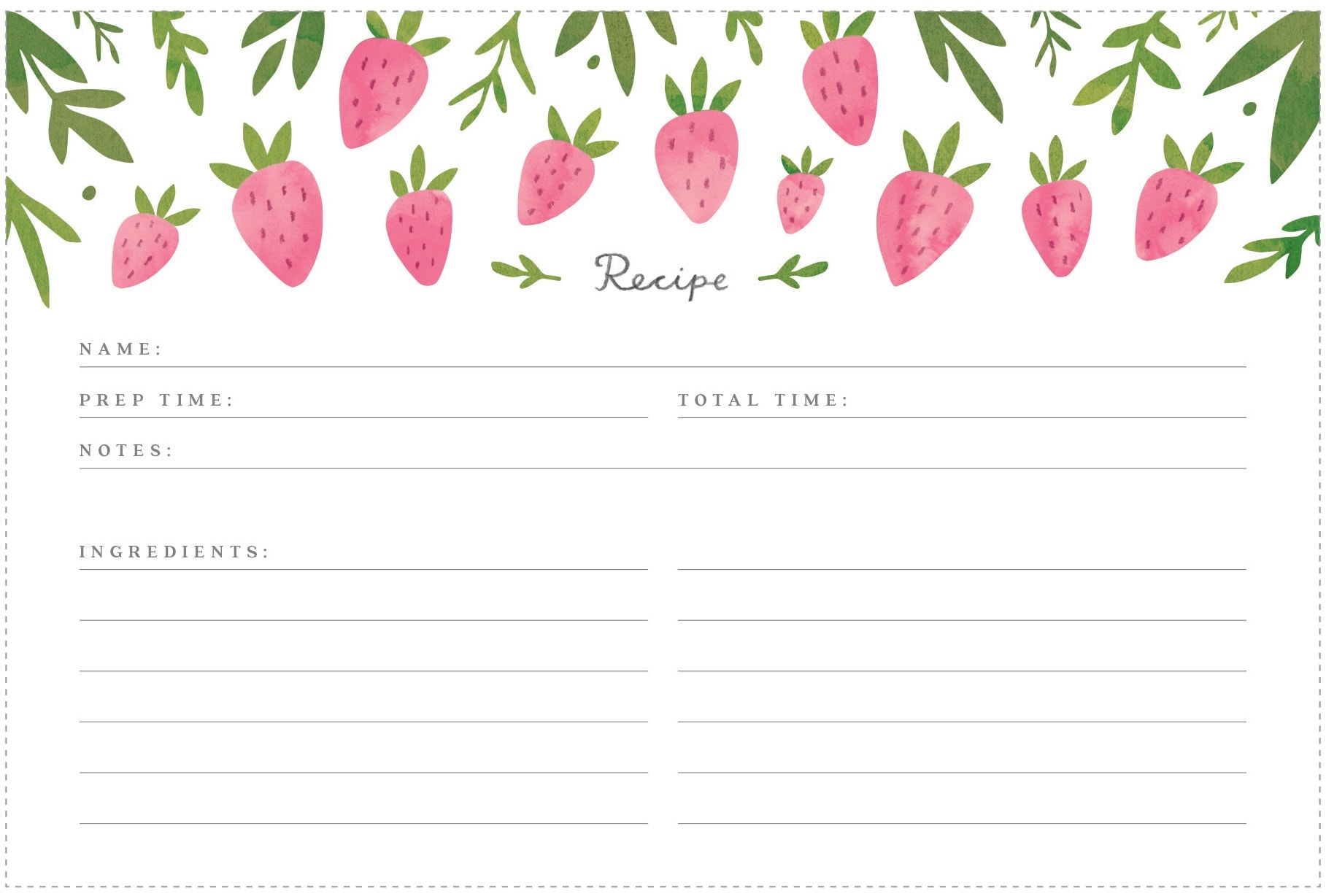 February Printable Recipe Card