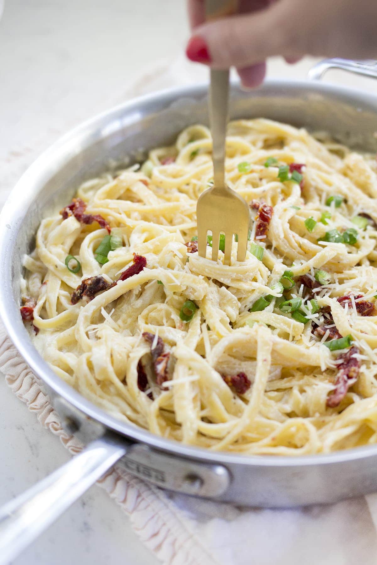 Fettuccine Alfredo with Sun-dried Tomatoes and Scallions