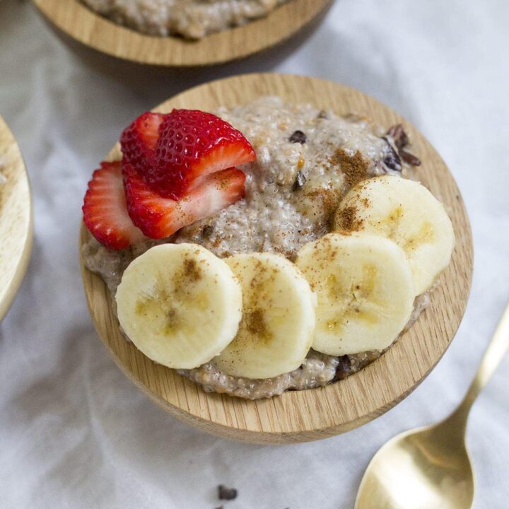 Breakfast Chia Pudding with Almond Butter and Cocoa Nibs