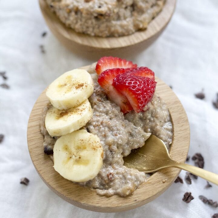 Breakfast Chia Pudding with Almond Butter and Cocoa Nibs