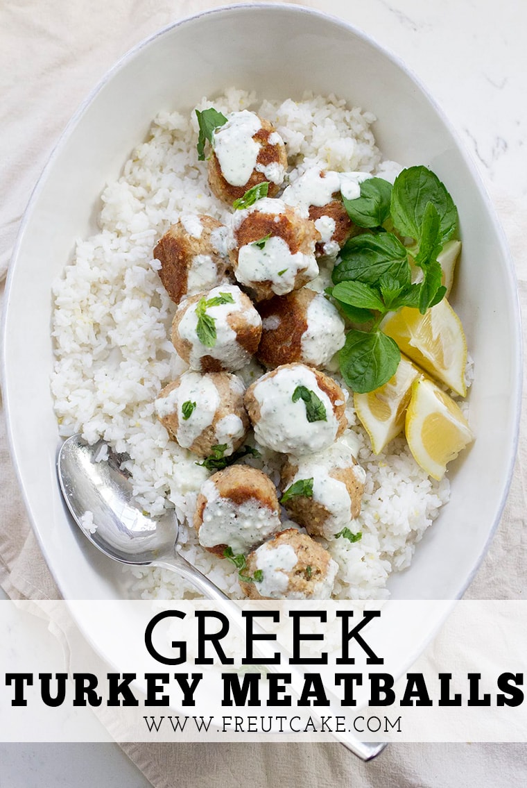 Greek Turkey Meatballs with Mint Feta Sauce • Freutcake