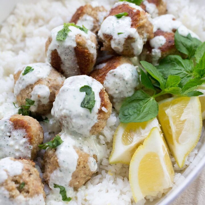 Greek Turkey Meatballs with Mint Feta Sauce