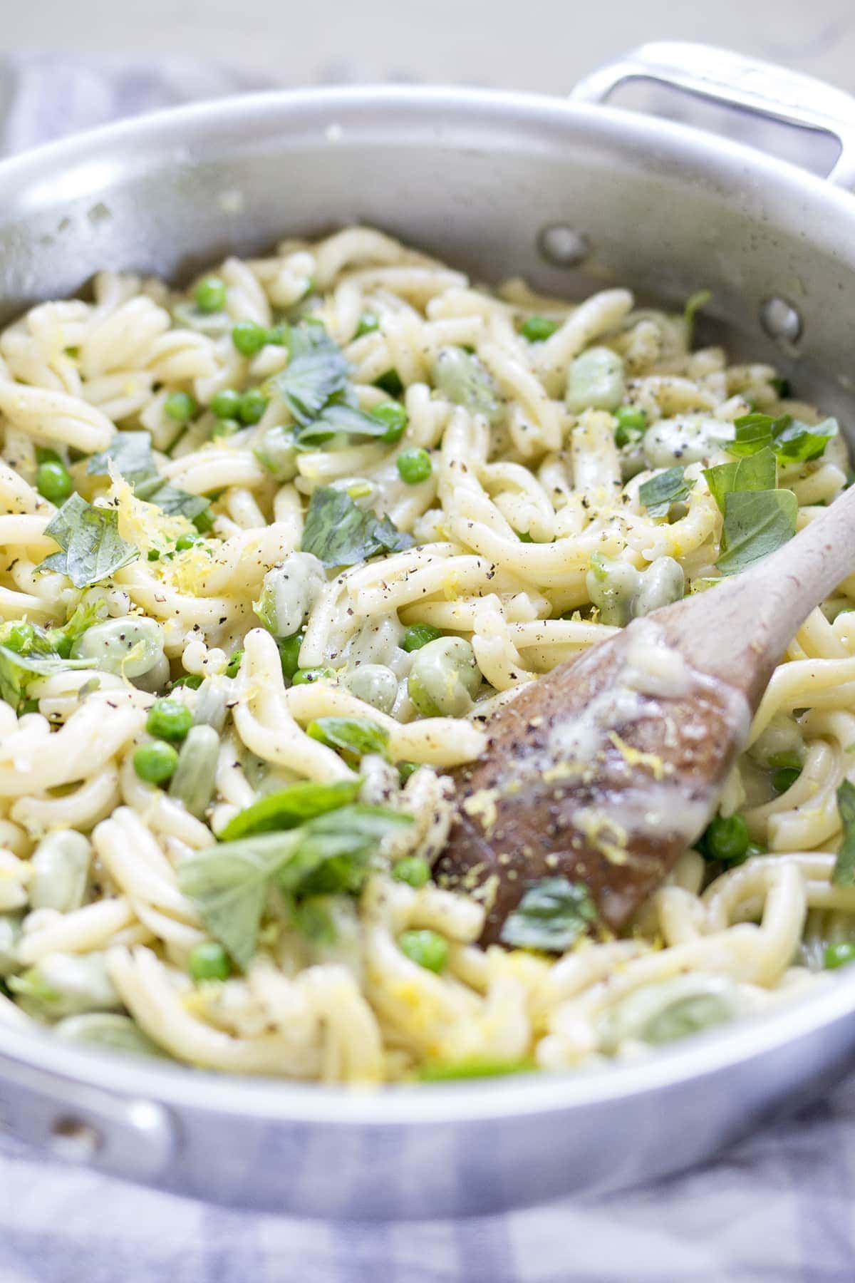 Lemony Pasta with Fava Beans and Peas