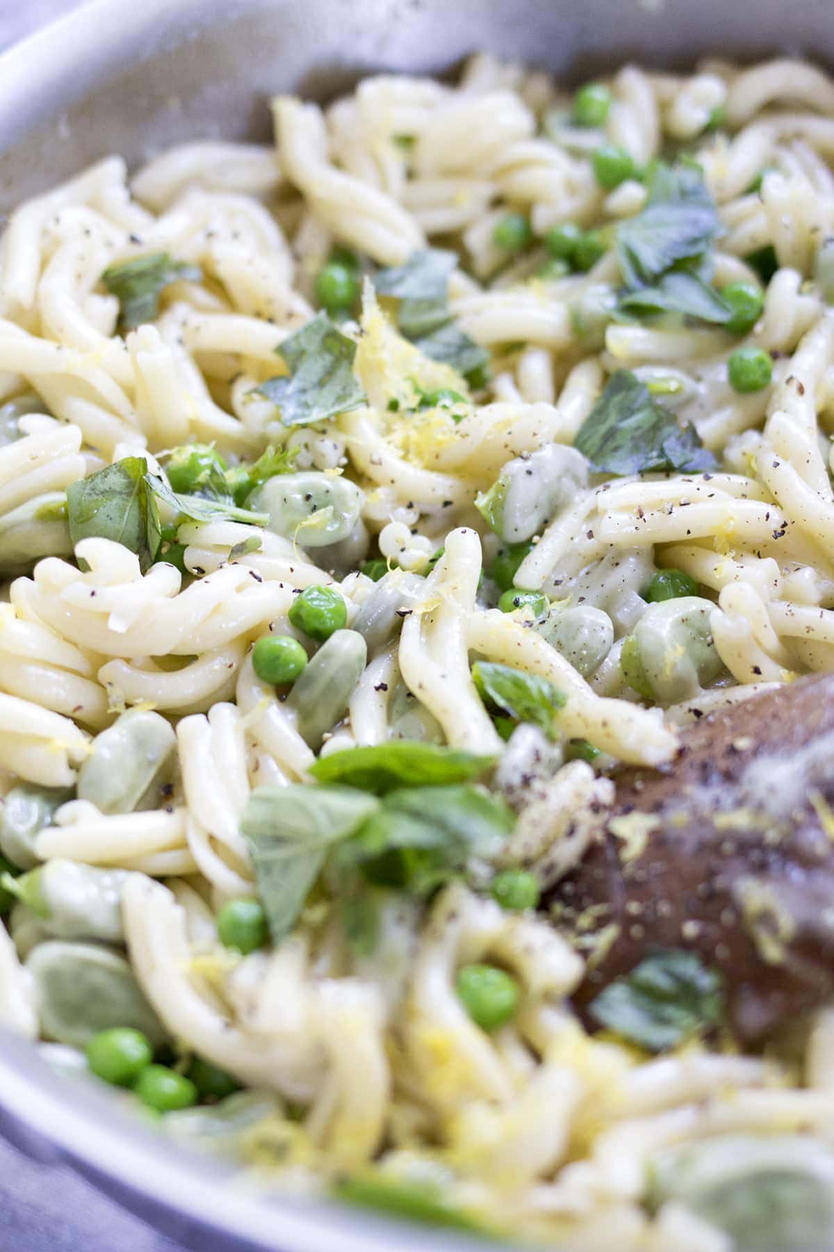 Lemony Pasta with Fava Beans and Peas