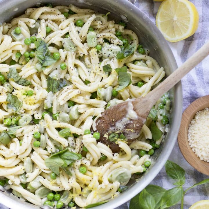 Lemony Pasta with Fava Beans and Peas