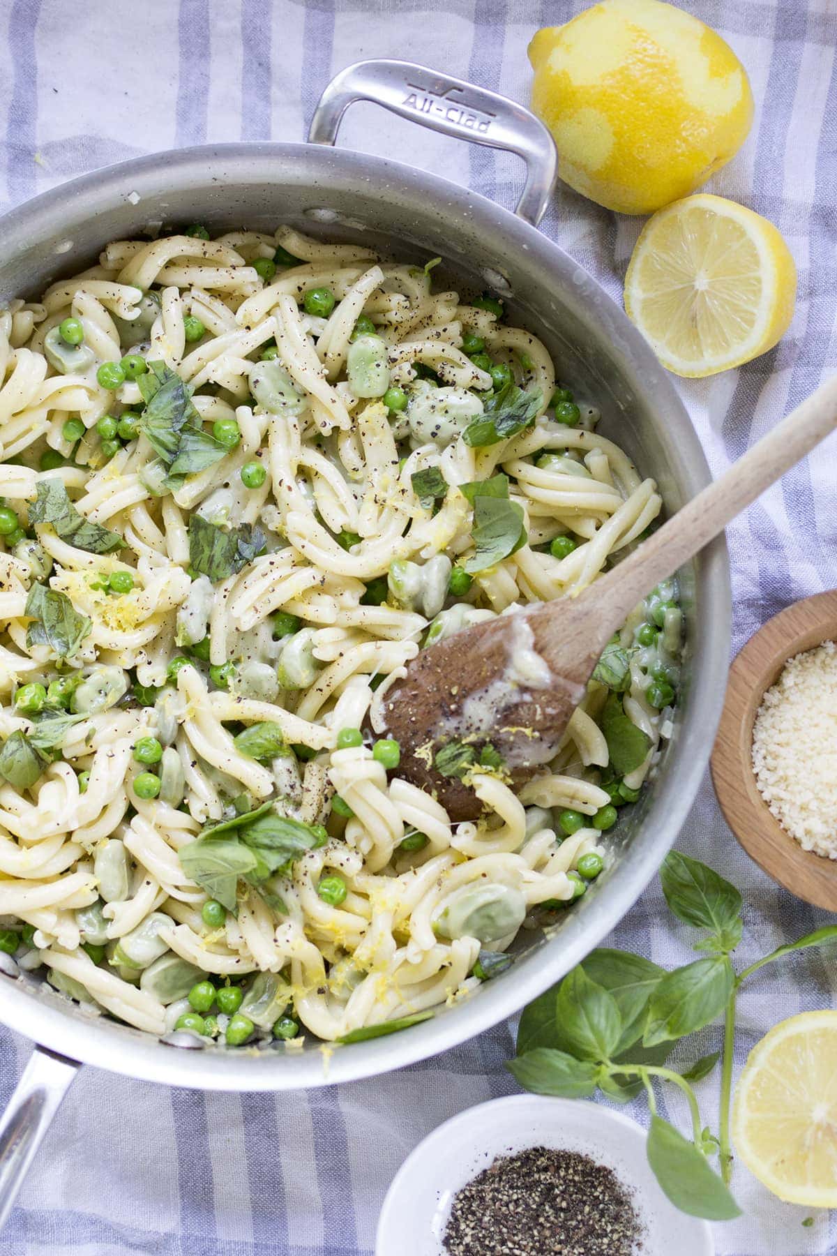 Lemony Pasta with Fava Beans and Peas