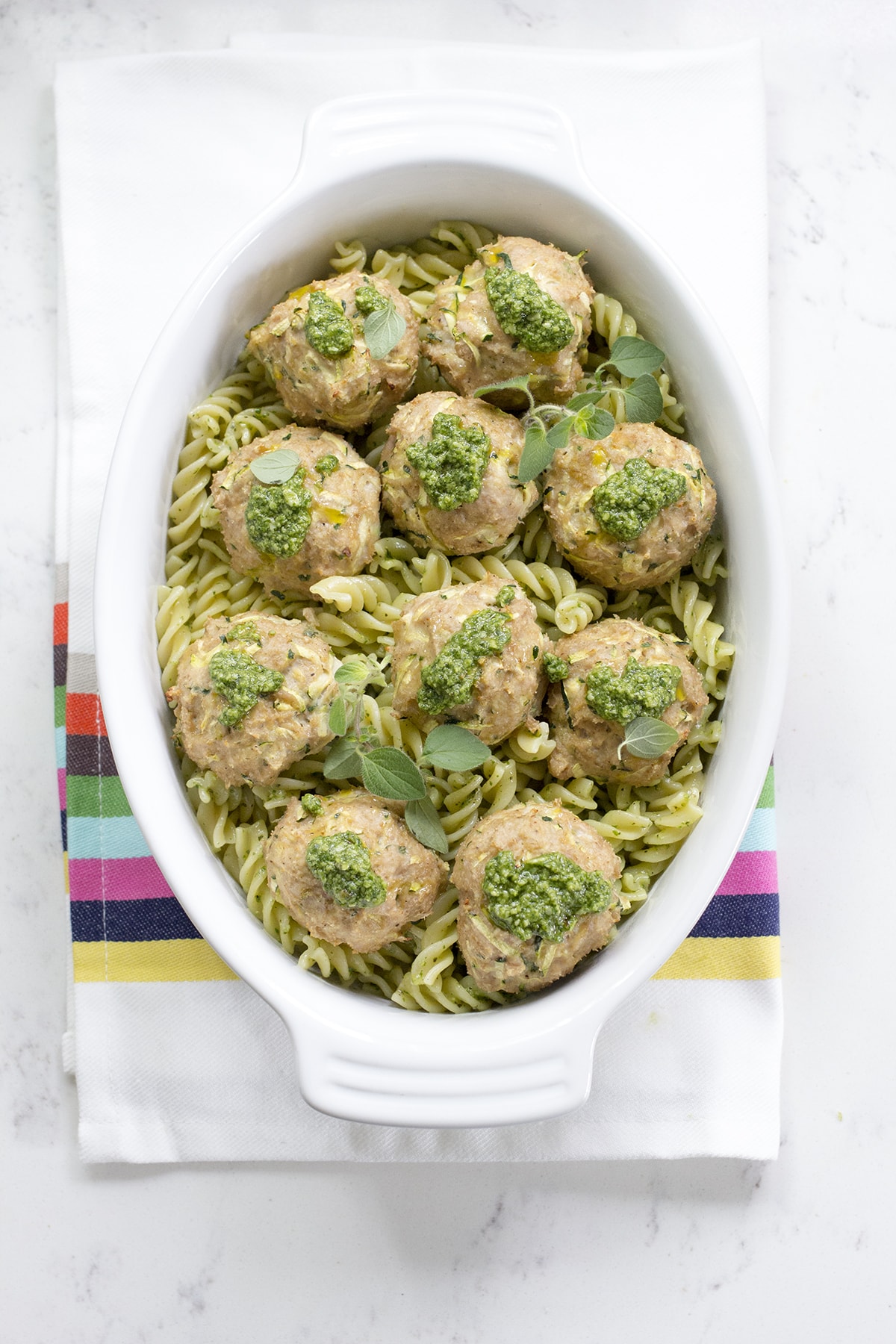 Turkey Zucchini Meatballs with Mint Basil Pesto