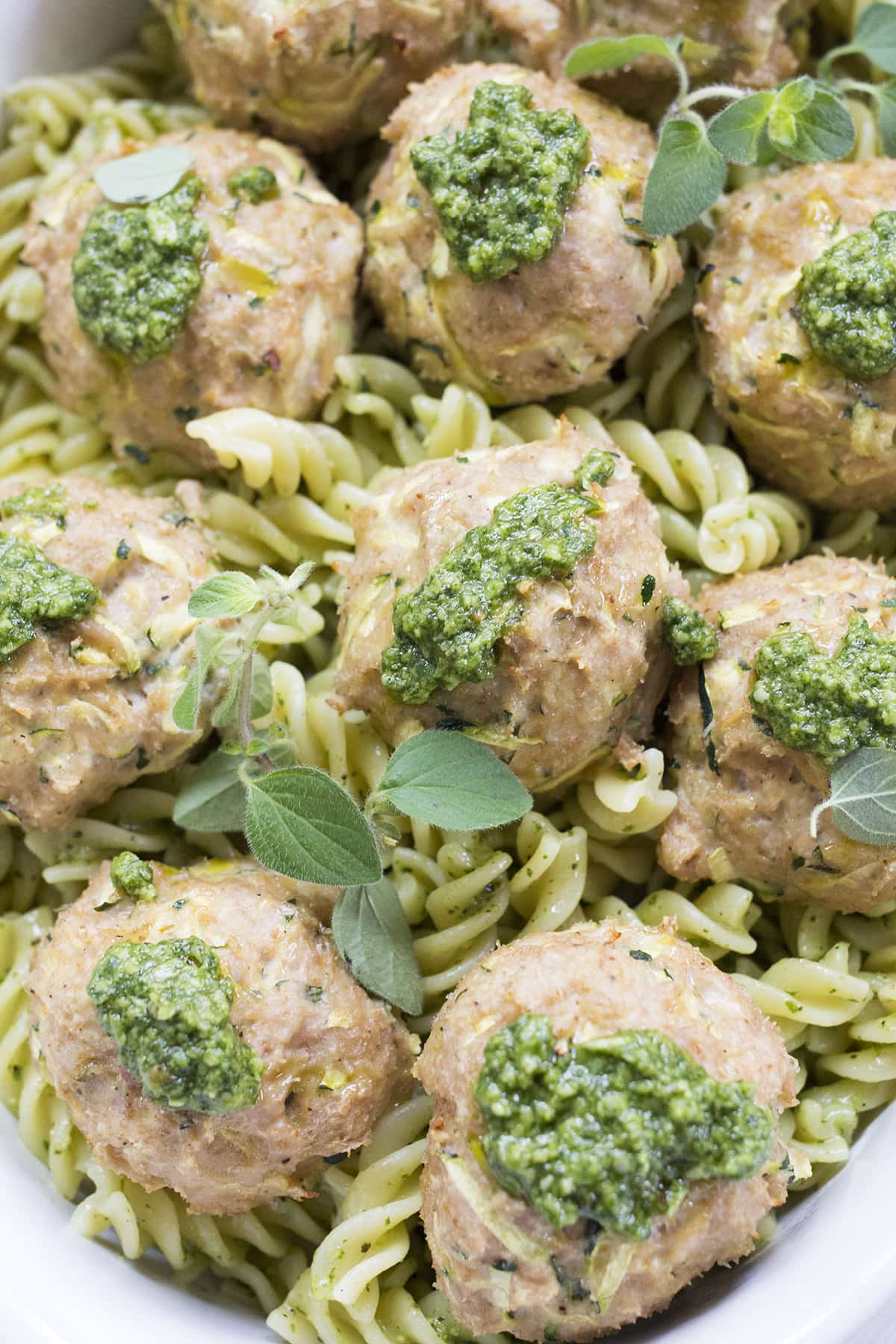 Turkey Zucchini Meatballs with Mint Basil Pesto