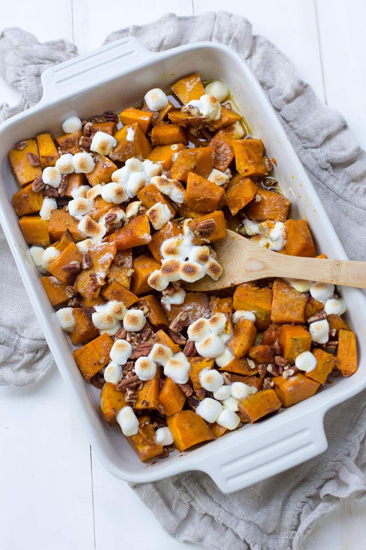 Roasted Kobucha Squash with Brown Butter, Marshmallows and Pecans