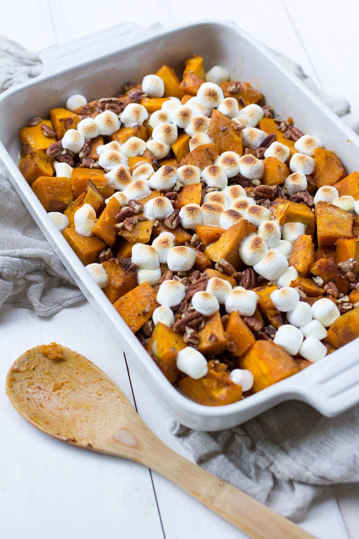 Roasted Kobucha Squash with Brown Butter, Marshmallows and Pecans