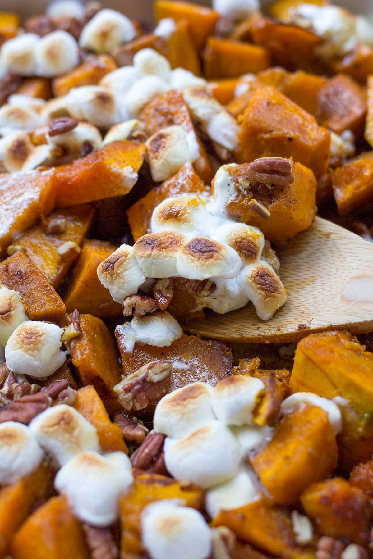 Roasted Kobucha Squash with Brown Butter, Marshmallows and Pecans