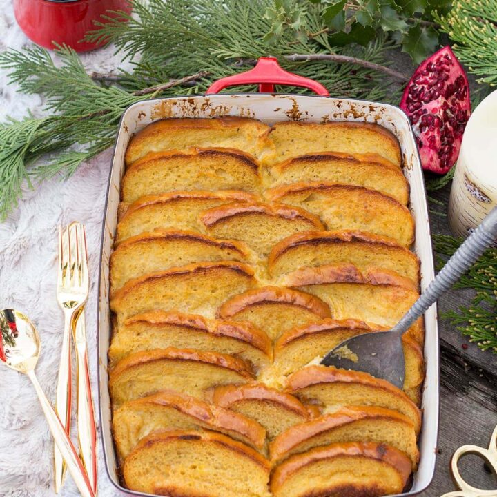 Baked Eggnog French Toast with Whiskey Whipped Cream