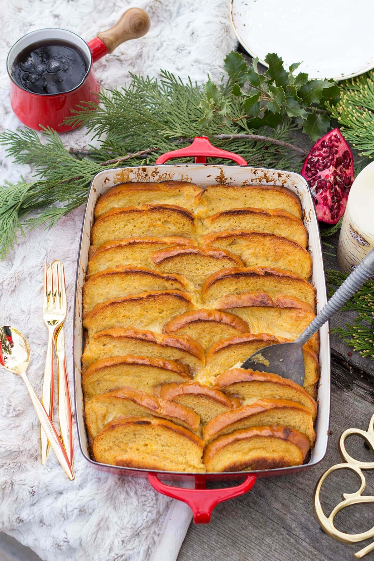 Baked Eggnog French Toast with Whiskey Whipped Cream