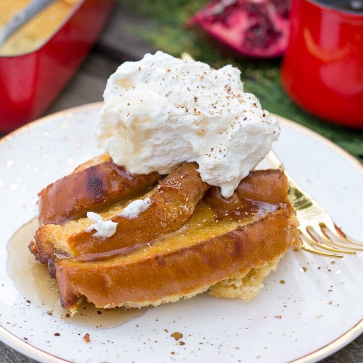 Baked Eggnog French Toast with Whiskey Whipped Cream