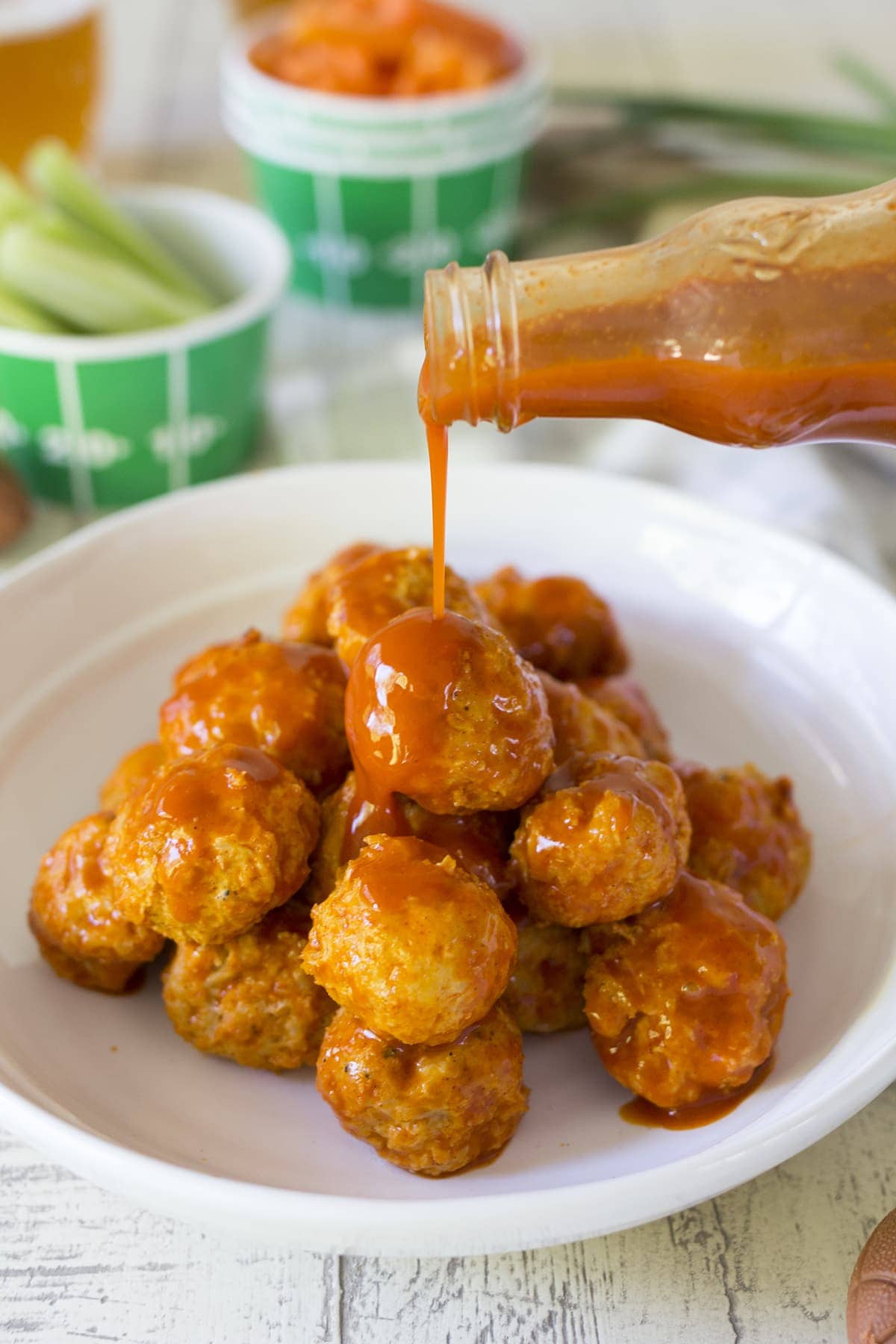 Game Day Buffalo Chicken Meatballs with Blue Cheese