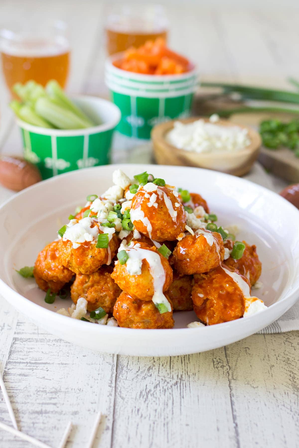 Game Day Buffalo Chicken Meatballs with Blue Cheese