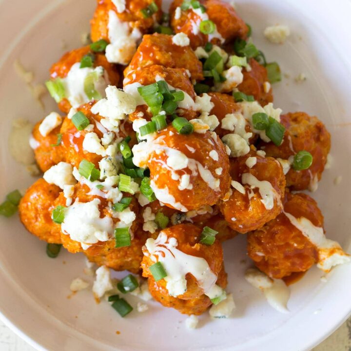 Game Day Buffalo Chicken Meatballs with Blue Cheese
