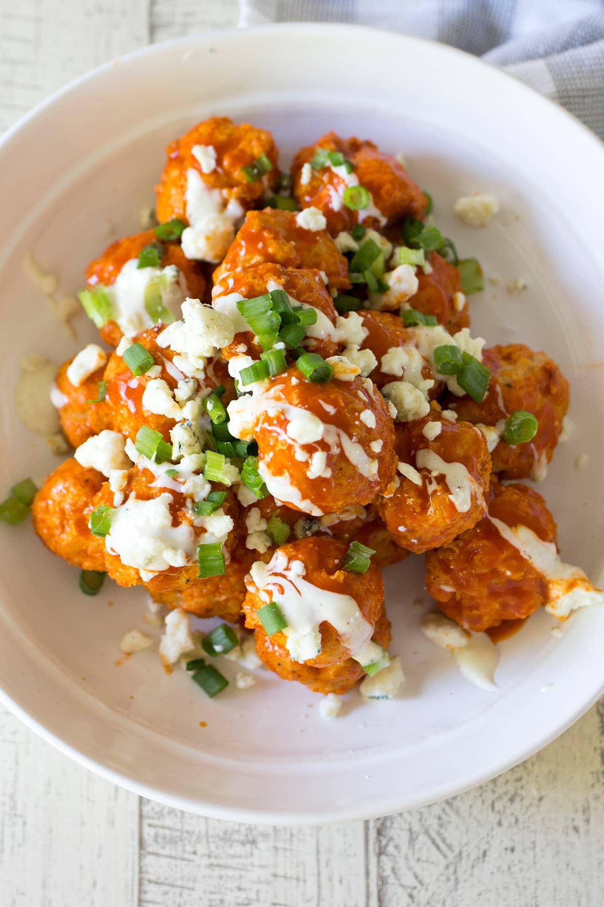 Game Day Buffalo Chicken Meatballs with Blue Cheese