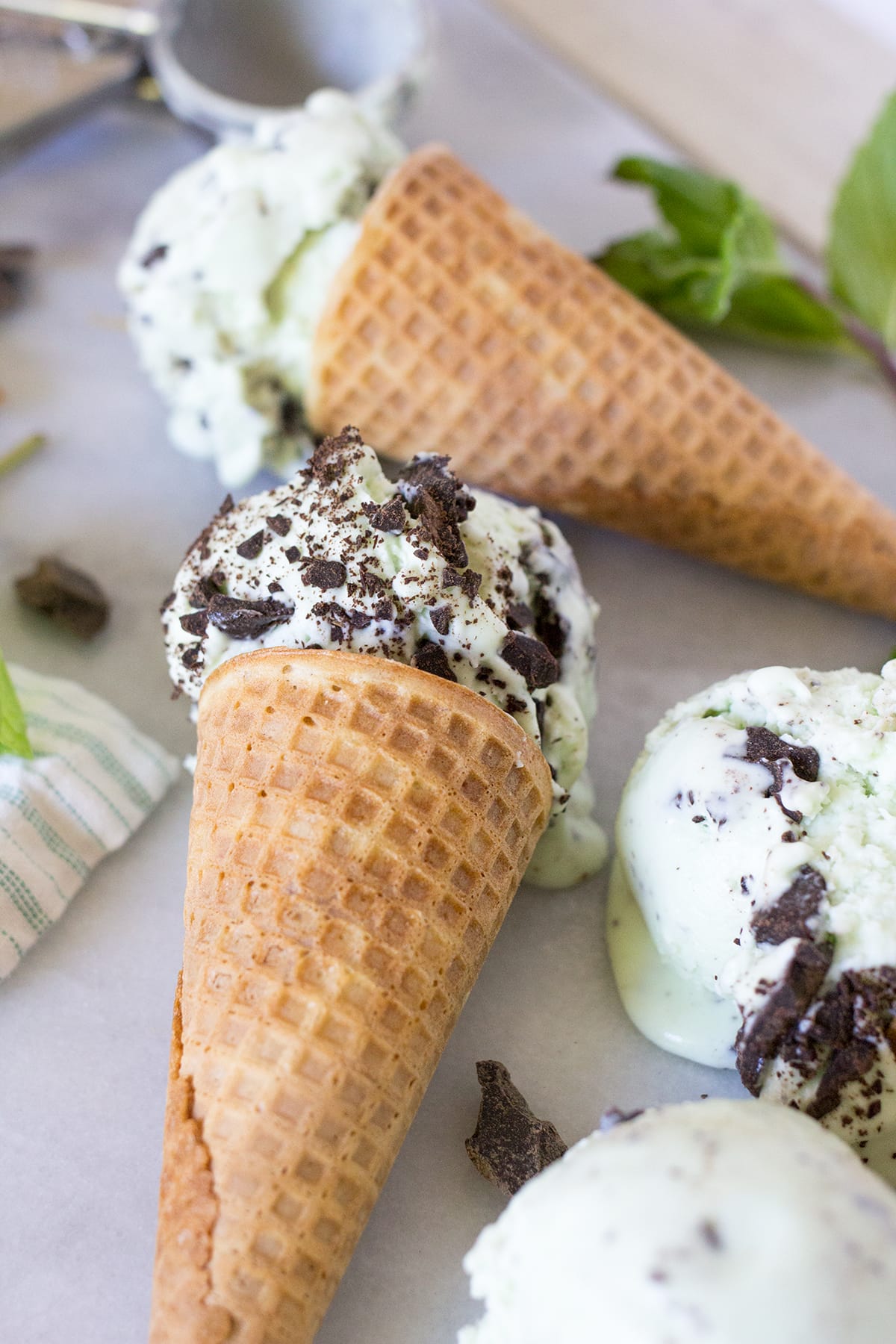 No Churn Real Mint Chocolate Chip Ice Cream made with fresh mint and real cream