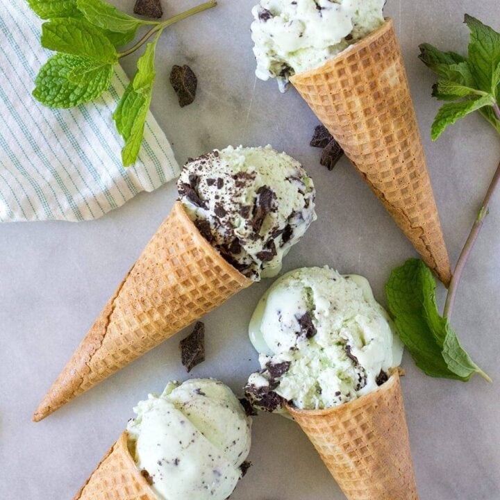 No Churn Real Mint Chocolate Chip Ice Cream made with fresh mint and real cream