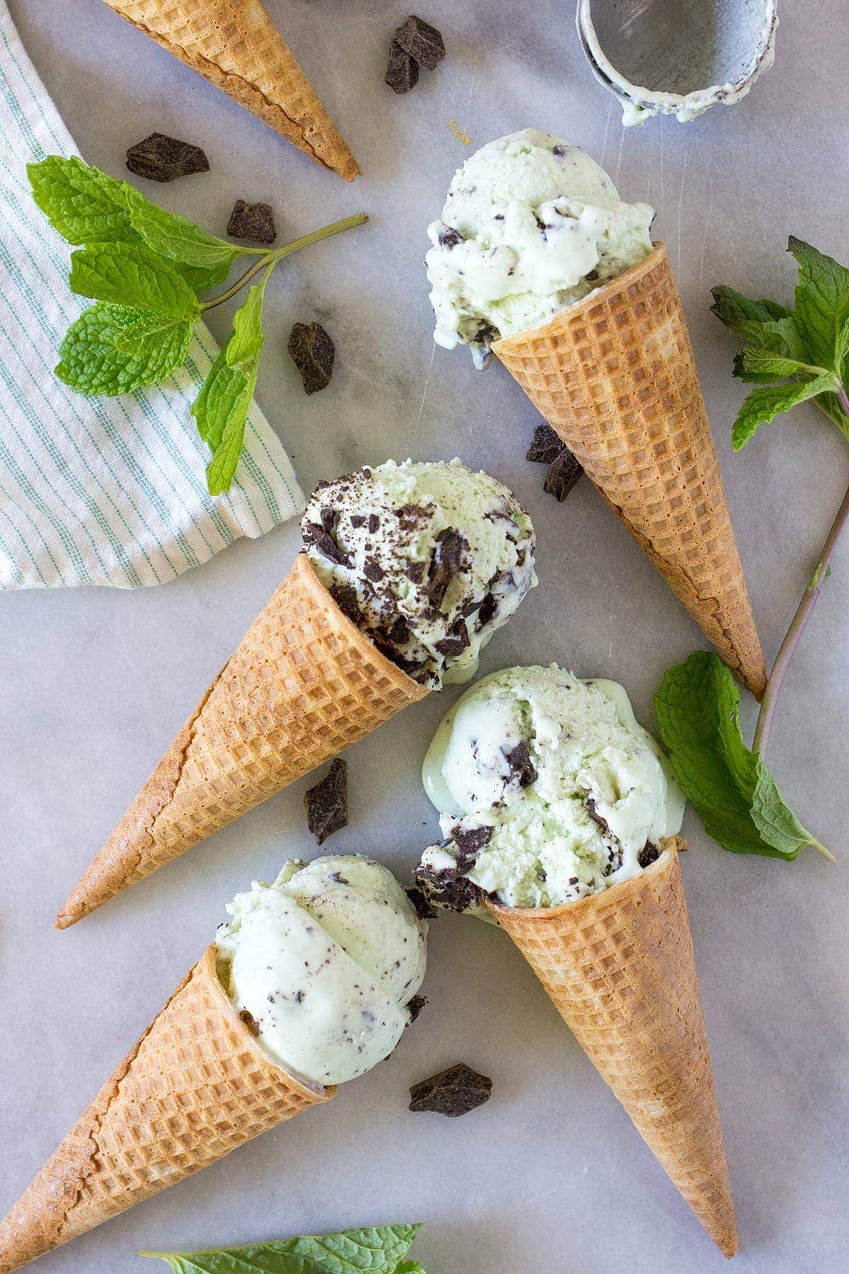 No Churn Real Mint Chocolate Chip Ice Cream made with fresh mint and real cream