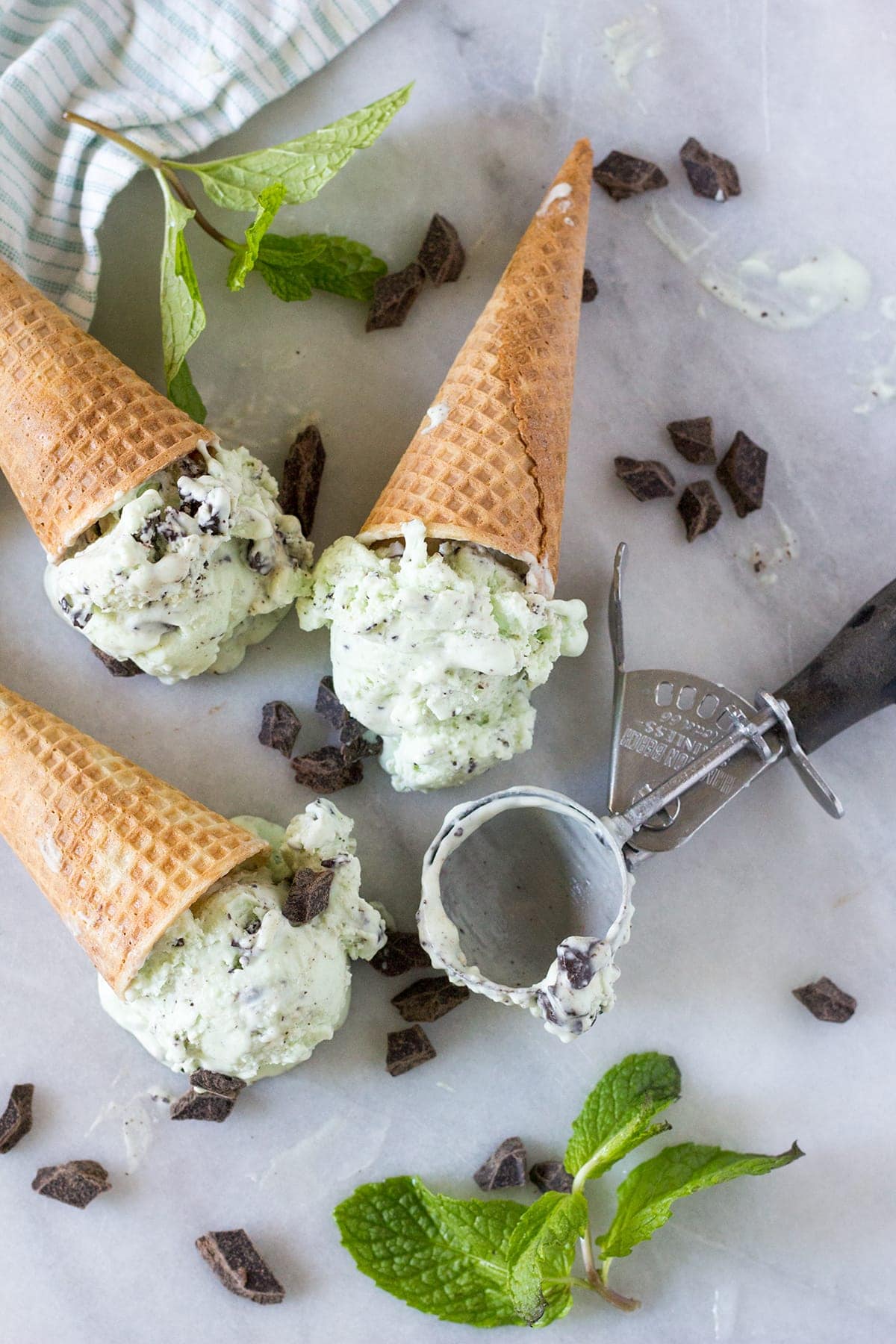 No Churn Real Mint Chocolate Chip Ice Cream made with fresh mint and real cream