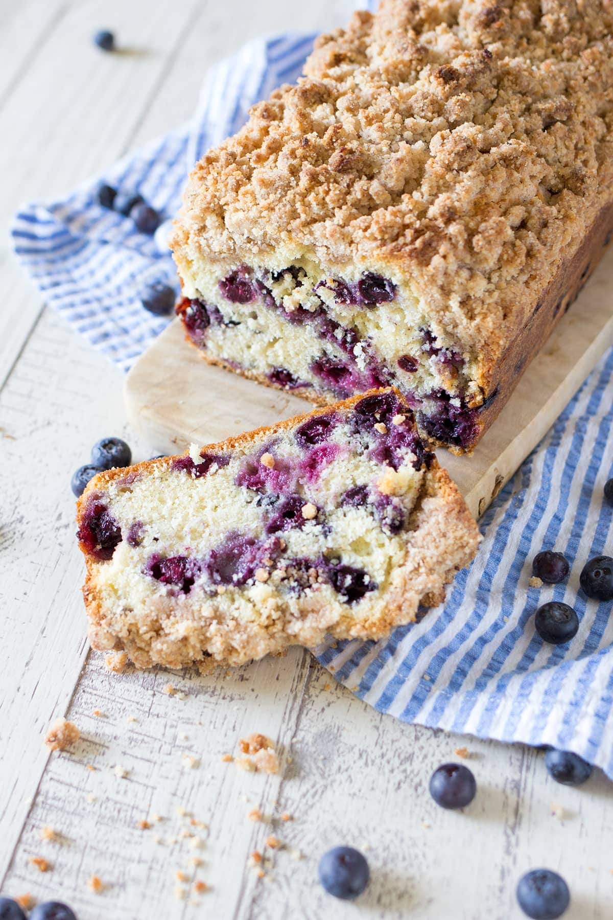 Blueberry Muffin Coffee Cake with a cinnamon crumble topping.