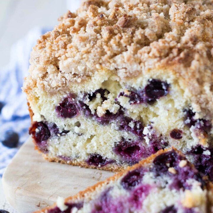 Blueberry Crumb Loaf with a cinnamon crumble topping.