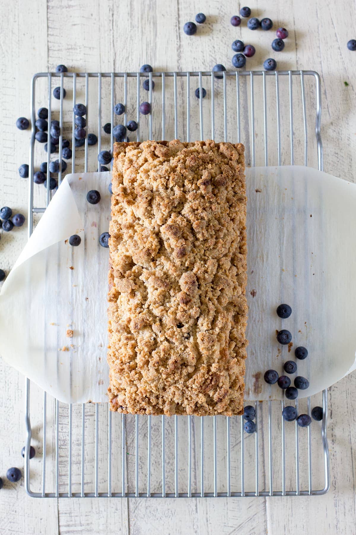 Blueberry Muffin Coffee Cake with a cinnamon crumble topping.