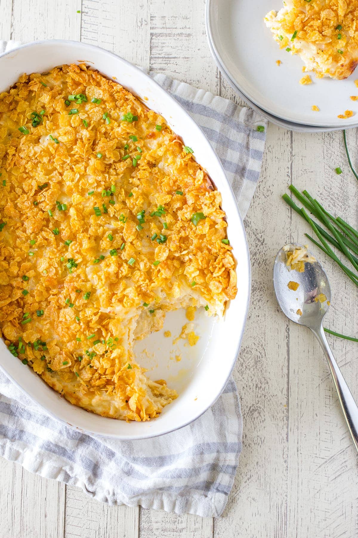A homemade family recipe for Grandmas Cheesy Hashbrown Casserole made without any creamed soup in a can! Plus the easy recipe for cream of chicken soup substitute. This side dish is perfect for Easter.