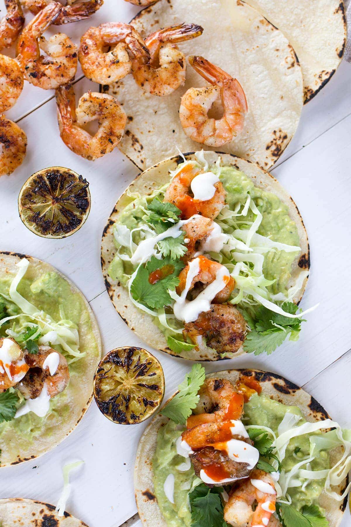 Grilled Shrimp Tacos with Avocado Crema