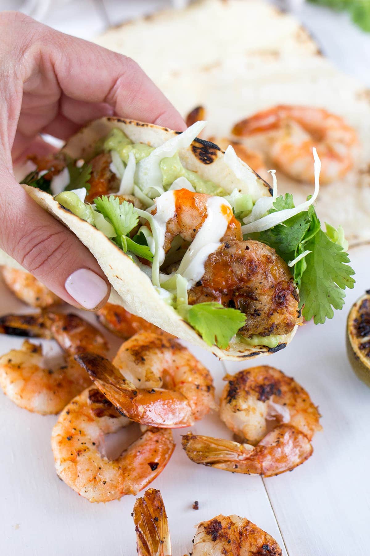 Grilled Shrimp Tacos with Avocado Crema