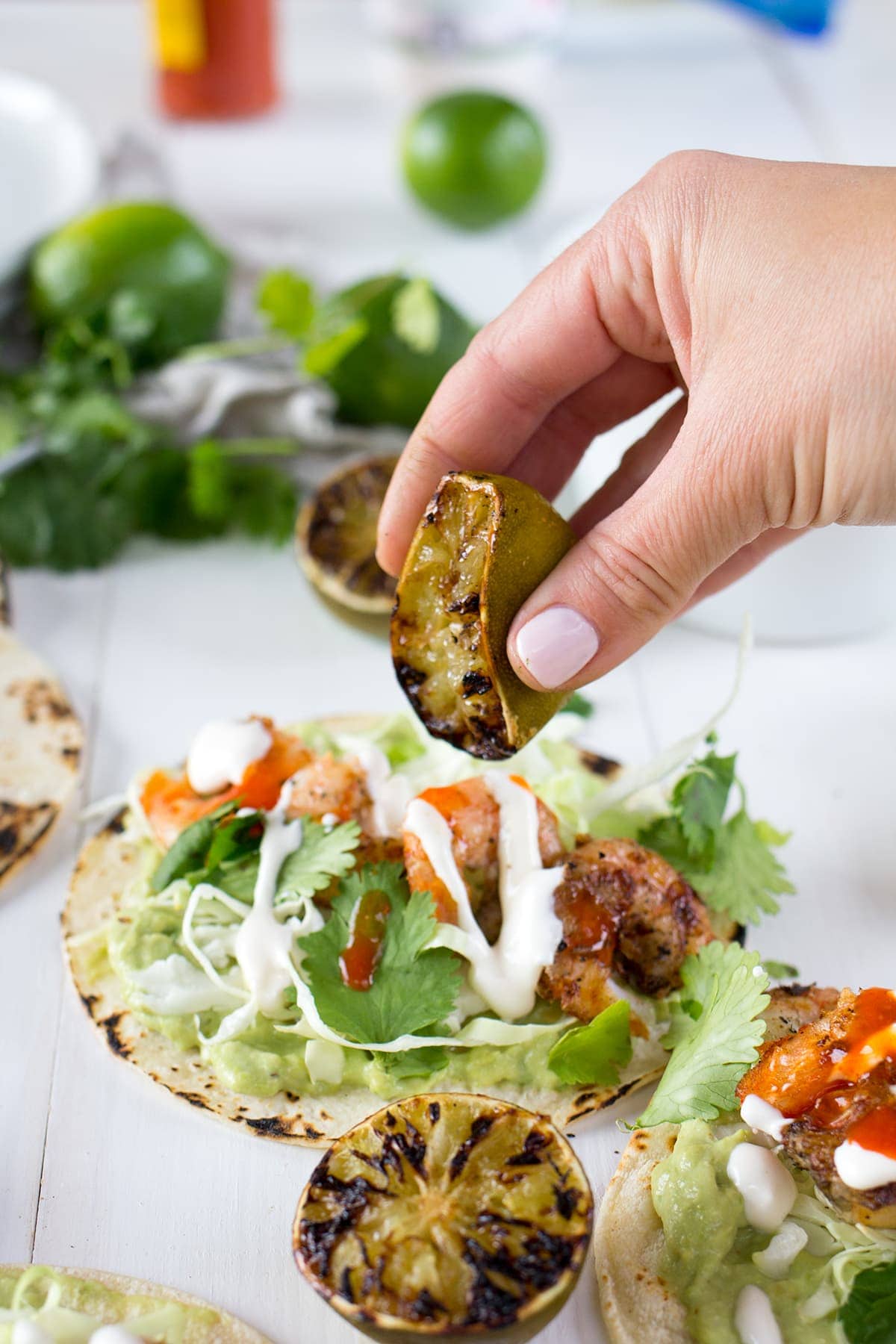 Grilled Shrimp Tacos with Avocado Crema