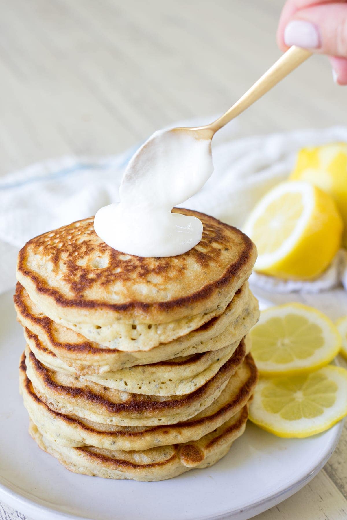 Lemon Chia Yogurt Pancakes