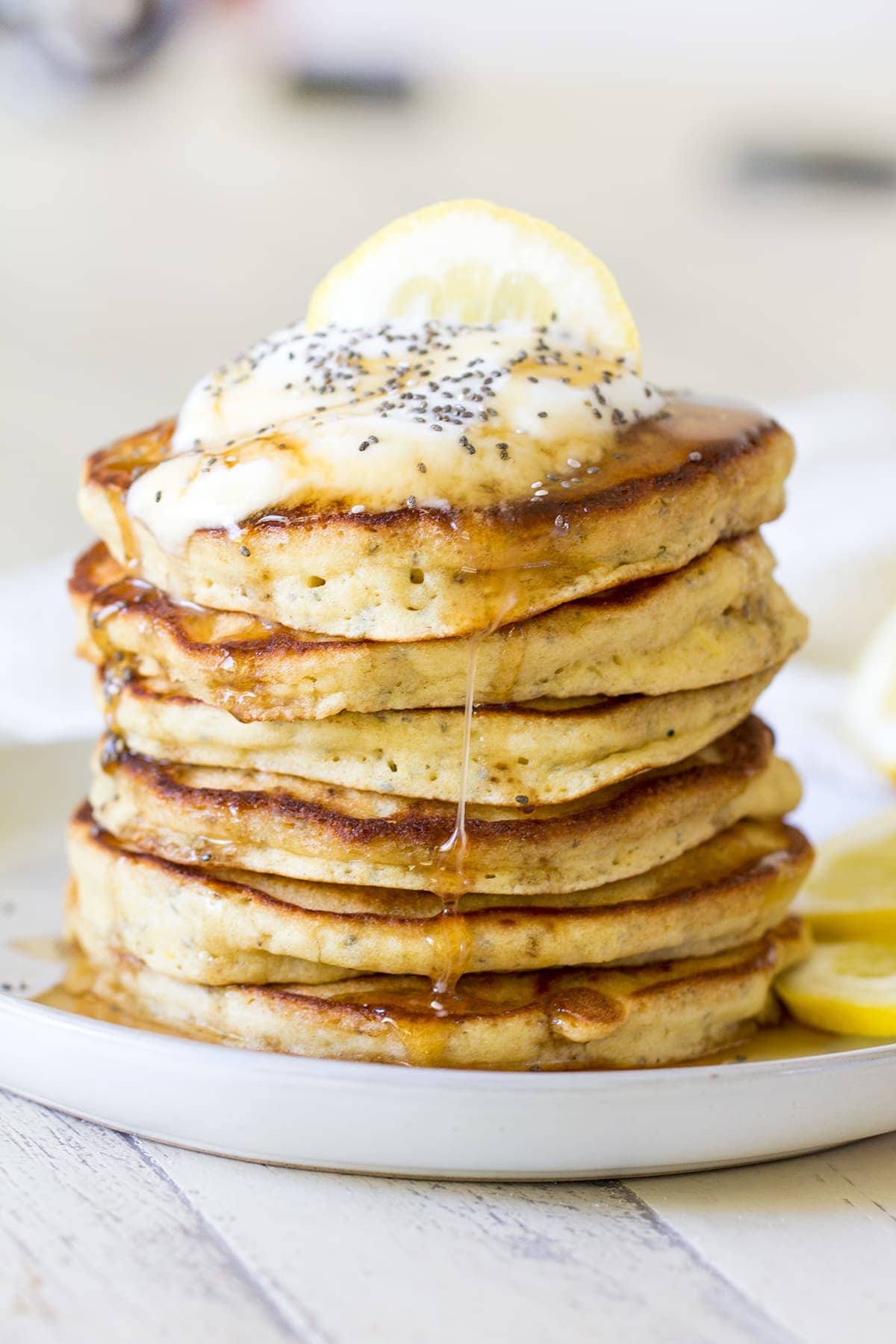 Lemon Chia Yogurt Pancakes