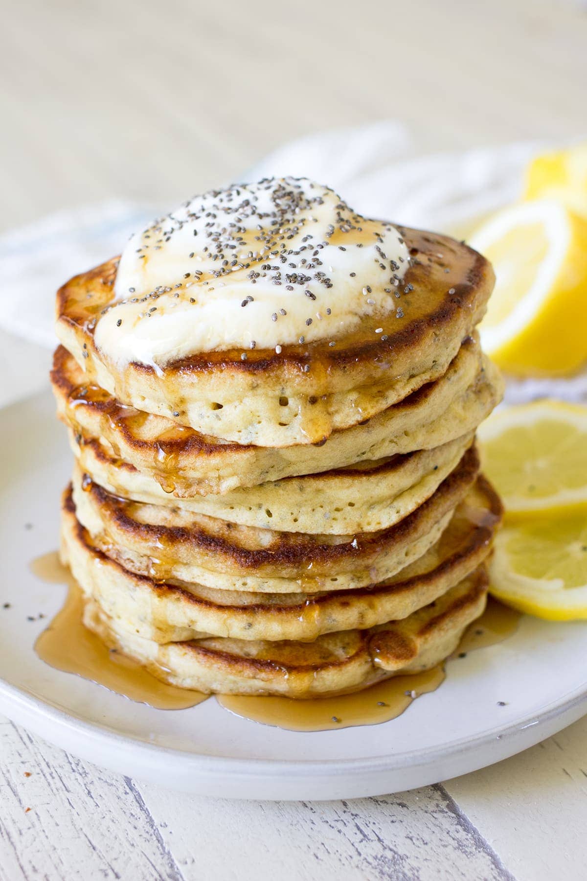 Lemon Chia Yogurt Pancakes