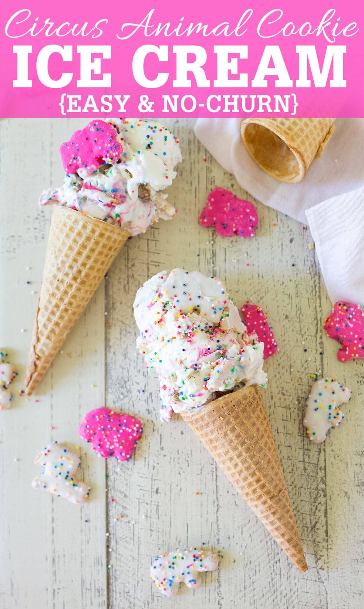 Easy No-Churn Circus Animal Cookie Ice Cream