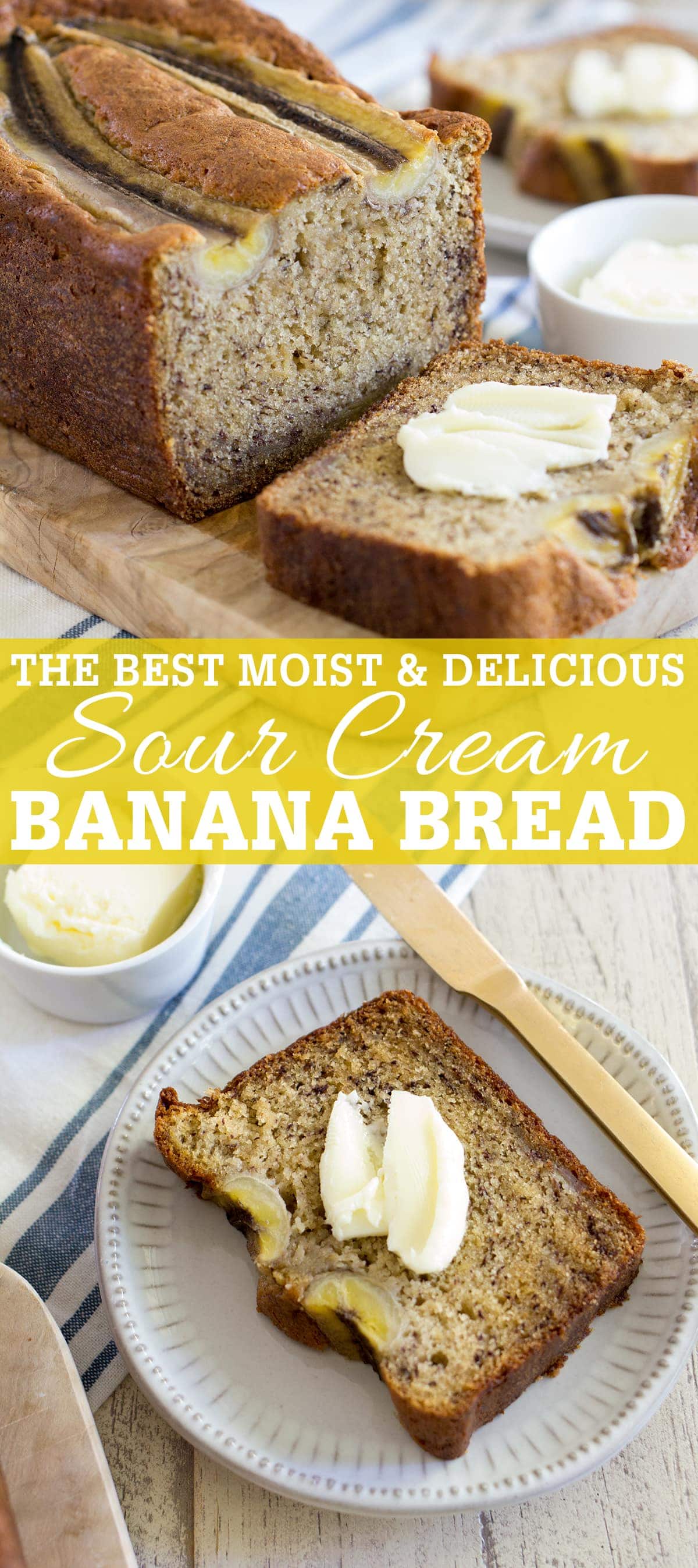 This recipe is for the very best sour cream banana bread that is very moist, flavorful and delicious! The pefect classic banana bread.