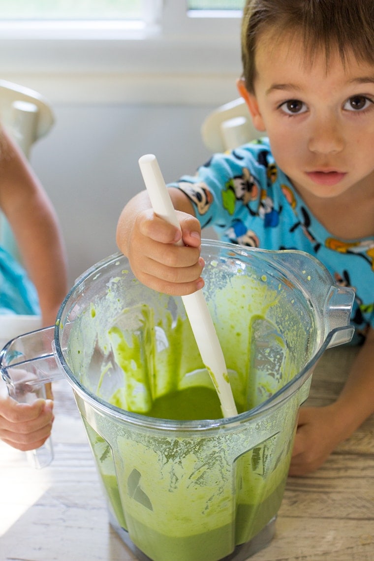 Healthy Halloween Monster Pancakes for Kids made with fresh spinach and no food coloring! 