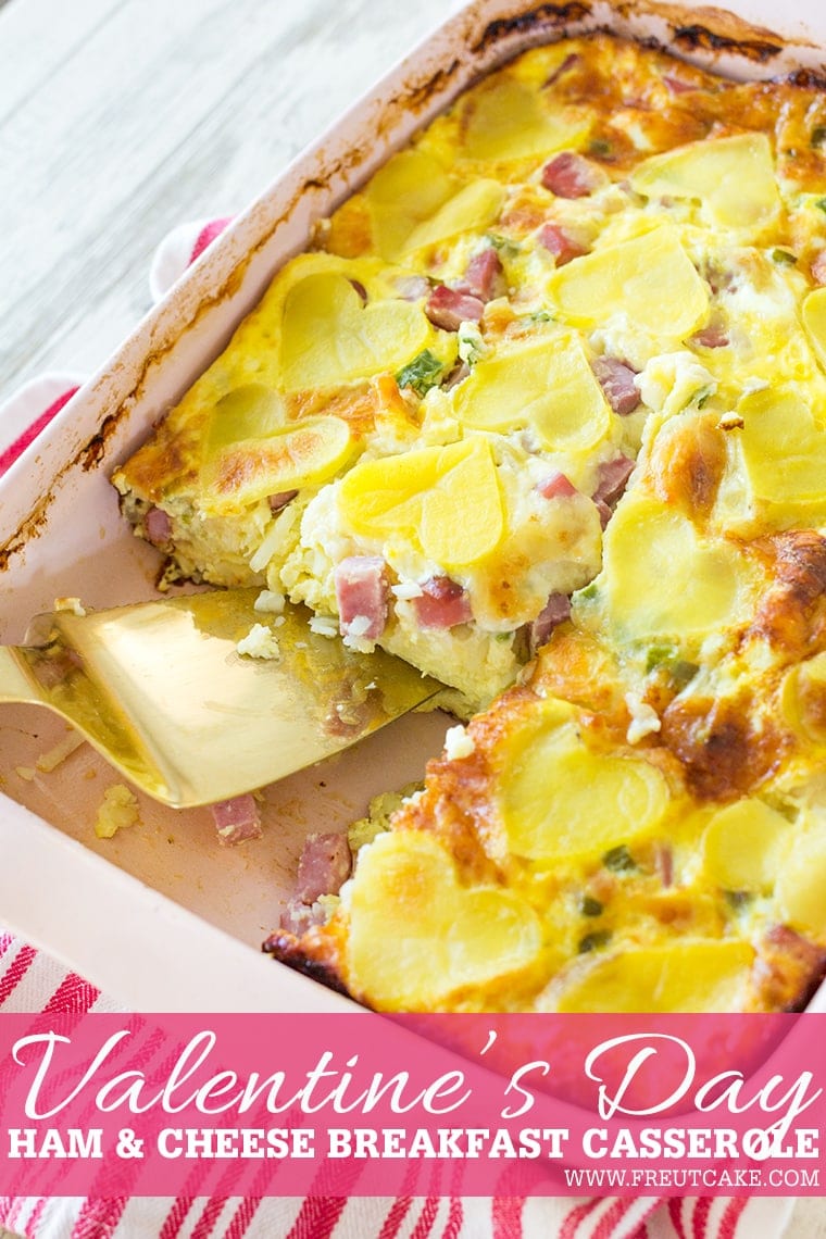 Valentine's Day Ham and Cheese Breakfast Casserole is the perfect way to show your family you love them on Valentine's Day morning. This egg, cheese, ham and potato casserole will fill their bellies and their hearts! #casserole #breakfast #breakfastcasserole #eggcasserole #potato #ham #valentinesday